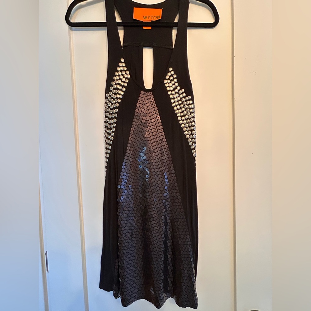 Black sequin and Silver studded Sleeveless Halter Dress